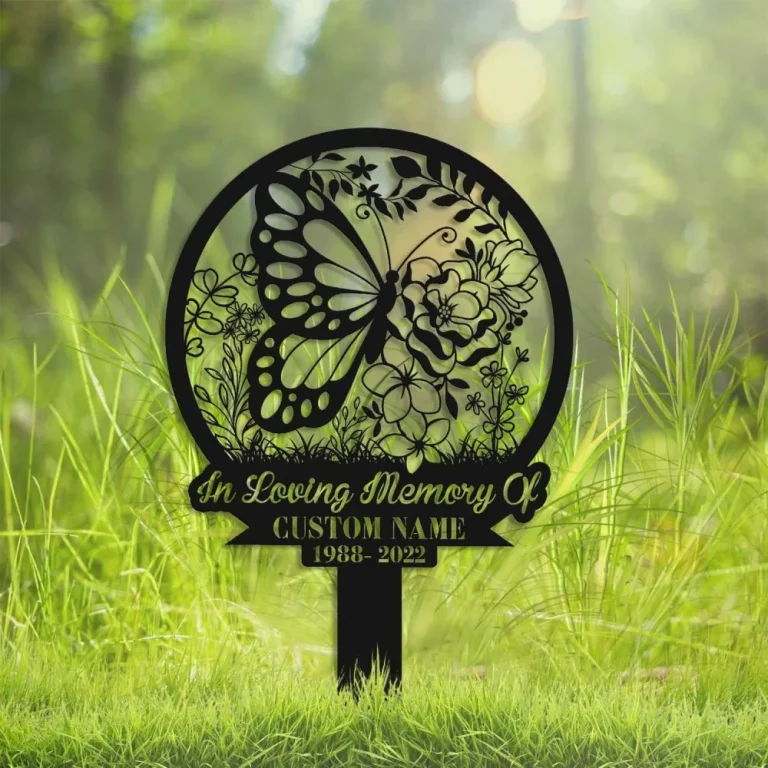 Personalized Butterflies Memorial Stake, In Loving Memory, Butterflies And Flower, Metal Stake, Sympathy Sign, Grave Marker, Garden Decor