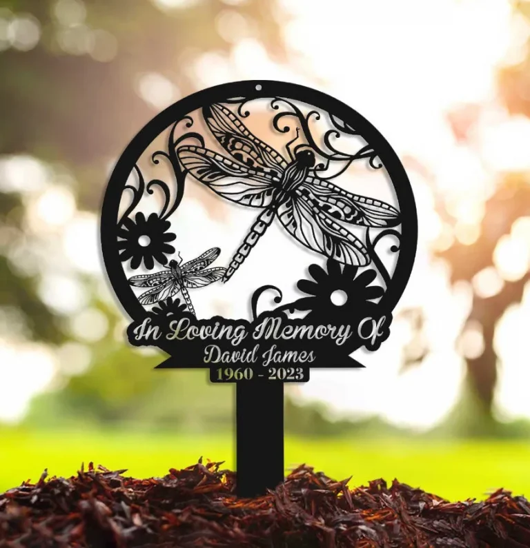 Personalized Dragonfly Memorial Stake, Metal Stake, Garden Decor, In Loving Memory, Sympathy Sign, Grave Marker, Dragonfly And Flower Sign