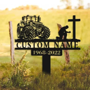 Tractor Memorial Plaque Stake, Memorial Garve Maker, Tractor With Wings, Tractor Memorial Cross For Grave, Farmer Loss, Tractor Metal Stake