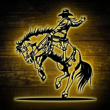 Western Cowboy Texas Metal Wall Art Led Light Dallas Cowboy Riding Horse Name Sign Cowboy Sign Country Decoration Housewarming Birthday Gift