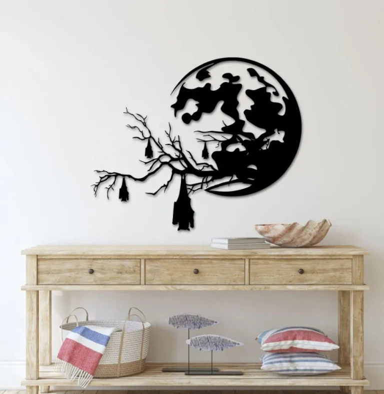 Halloween Metal Wall Decor, Bat Metal Wall Art, Moon Light Wall Art, Halloween Decor, Living Room Wall Art, Above Bed Decor, Metal Sign