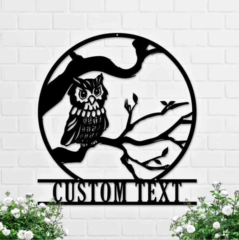 Custom Owl On Branch Tree Metal Sign, Owl On Pine Branch Sign, Outdoor Metal Accent Piece, Yard Bird Art Gift, Barred Owl Garden Decor