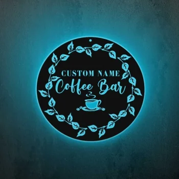 Custom Coffee Bar Metal Sign With Led Light Personalized Coffee Lover Name Sign Home Decor Kitchen Decoration Patio Housewarming Christmas