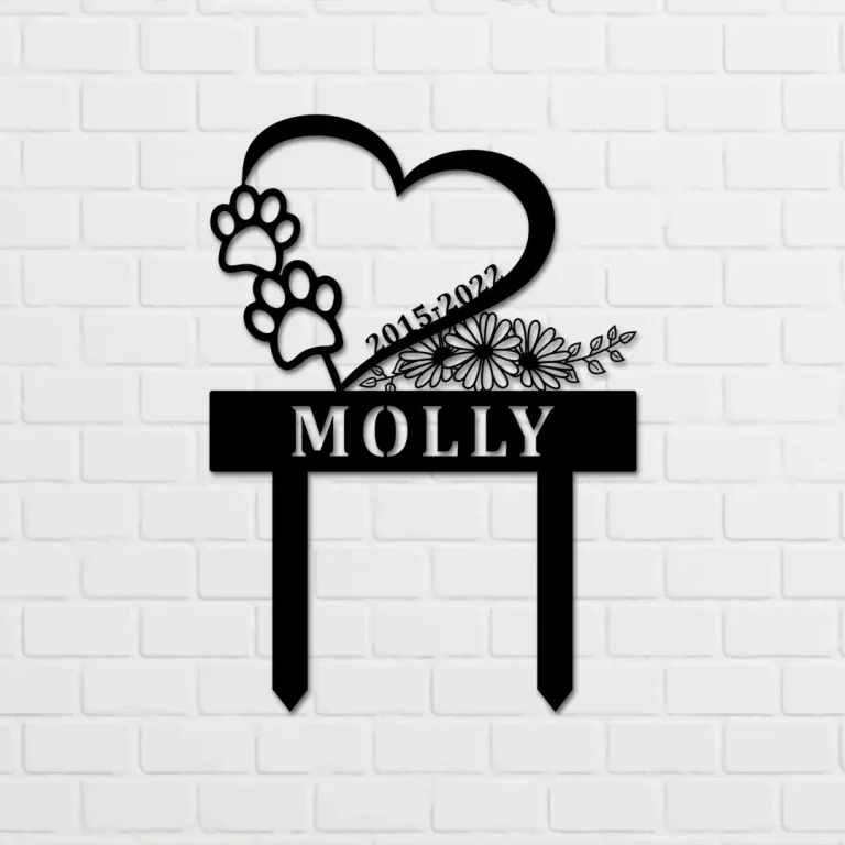 Custom Heart With Dog Paws Memorial Garden Stake, Personalized Dog Name Yard Decor, Garden Stake Pet Memorial Marker, Dog Memorial Stake Sign