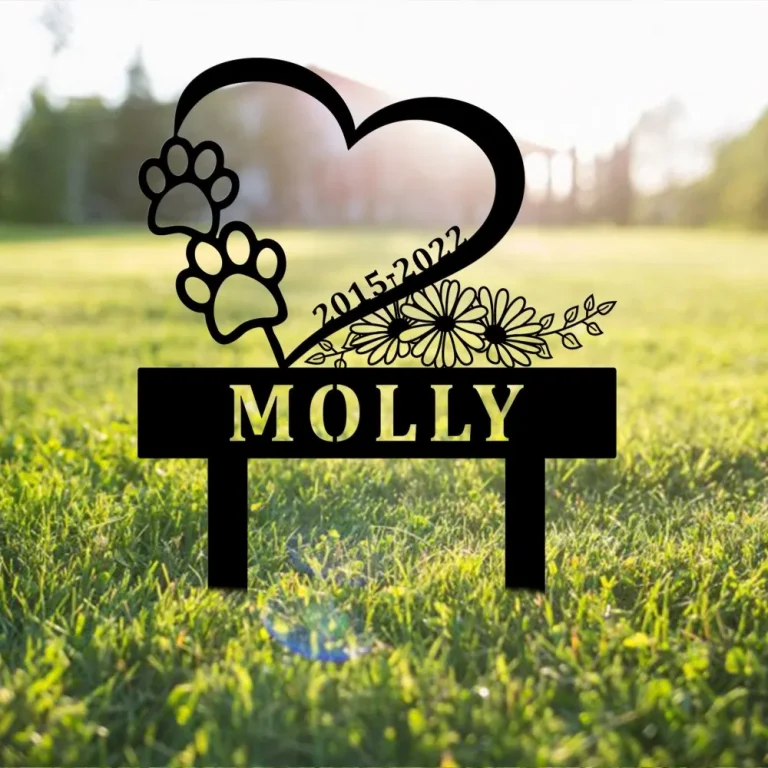 Custom Heart With Dog Paws Memorial Garden Stake, Personalized Dog Name Yard Decor, Garden Stake Pet Memorial Marker, Dog Memorial Stake Sign