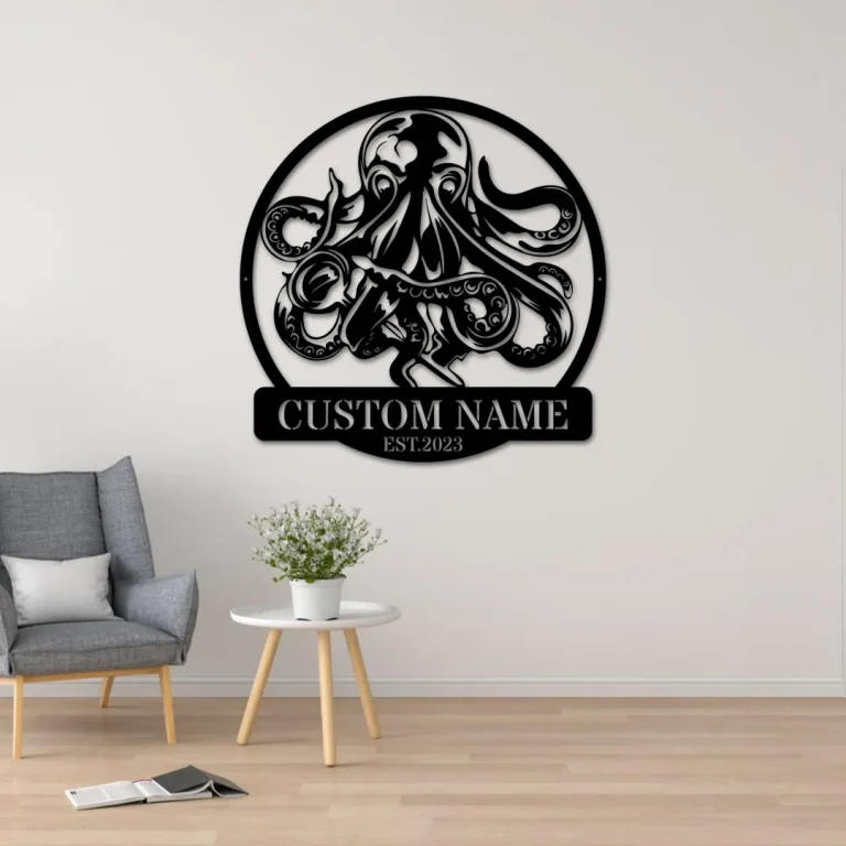 Personalized Octopus Metal Sign, Custom Octopus Name Sign, Octopus Metal Wall Art, Octopus Beach Home Decor, Octopus Sea Life Wall Decor