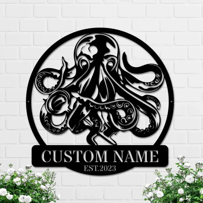 Personalized Octopus Metal Sign, Custom Octopus Name Sign, Octopus Metal Wall Art, Octopus Beach Home Decor, Octopus Sea Life Wall Decor