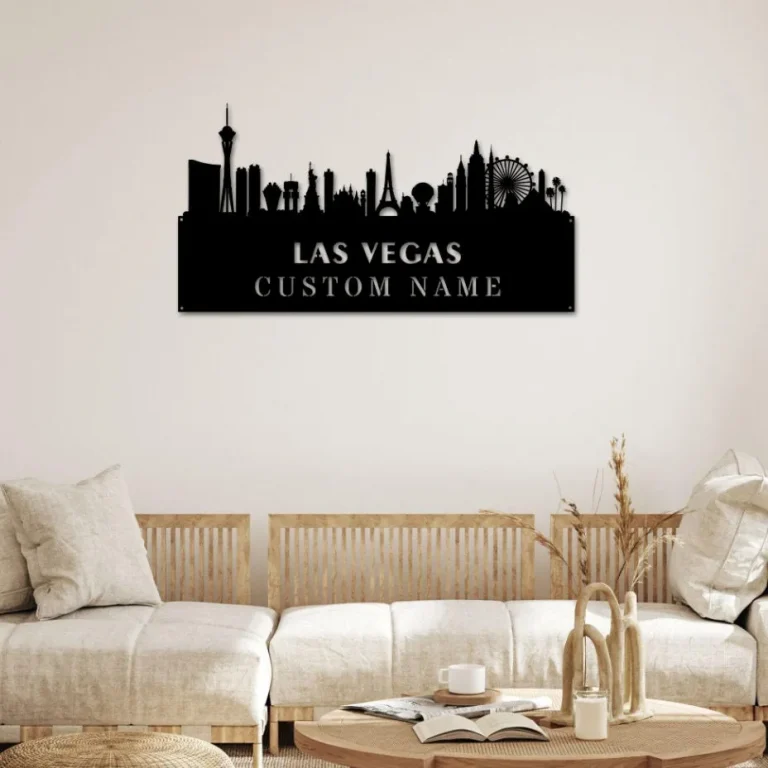 Custom Las Vegas Skyline Metal Sign, Las Vegas Scene Decor Nevada Home Cityscape Name Sign, Home Decor, Born In Las Vegas, Housewarming Gift