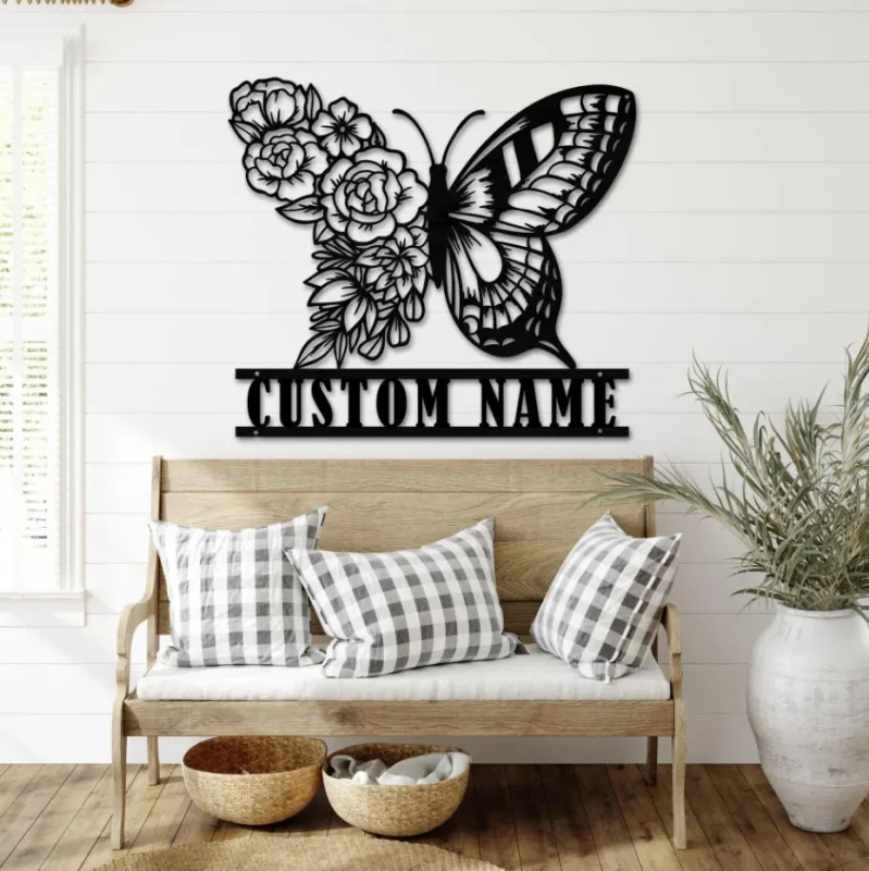 Custom Butterfly Wall Art, Butterfly Metal Sign, Butterfly Floral Sign ...