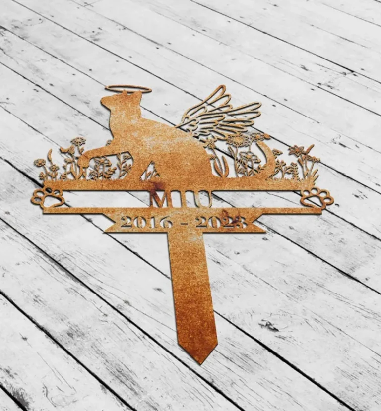 Personalized Cat Memorial Garden Stake, Rustic Rusty Metal Cat With Wings, Cat Memorial Stake, Sympathy Outdoor Decor, Loss Of Cat Grave Marker