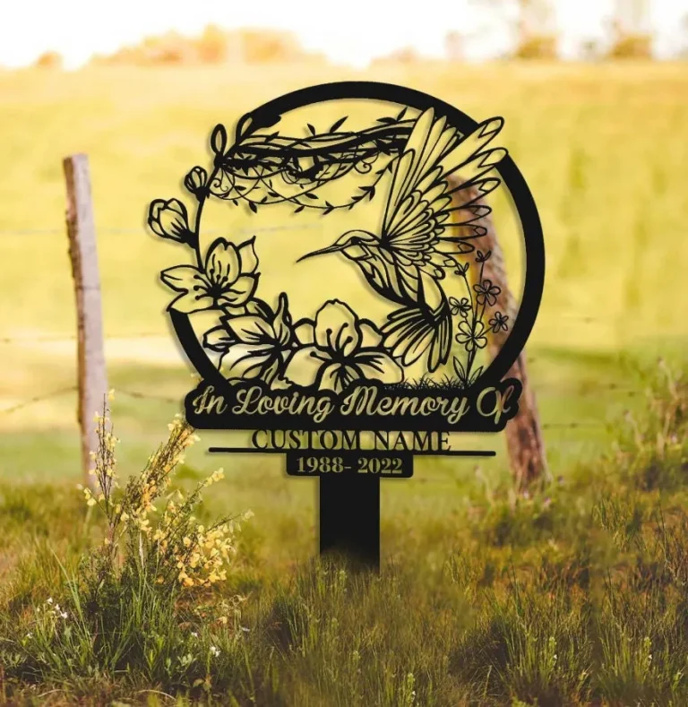 Personalized Hummingbird Memorial Stake, Metal Stake, Sympathy Sign, Grave Marker, Garden Decor, In Loving Memory, Hummingbird And Flower