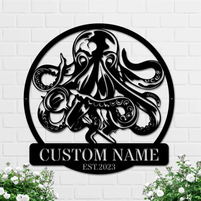 Personalized Octopus Metal Sign, Octopus Metal Wall Art, Custom Octopus Name Sign, Octopus Beach Home Decor, Octopus Sea Life Wall Decor