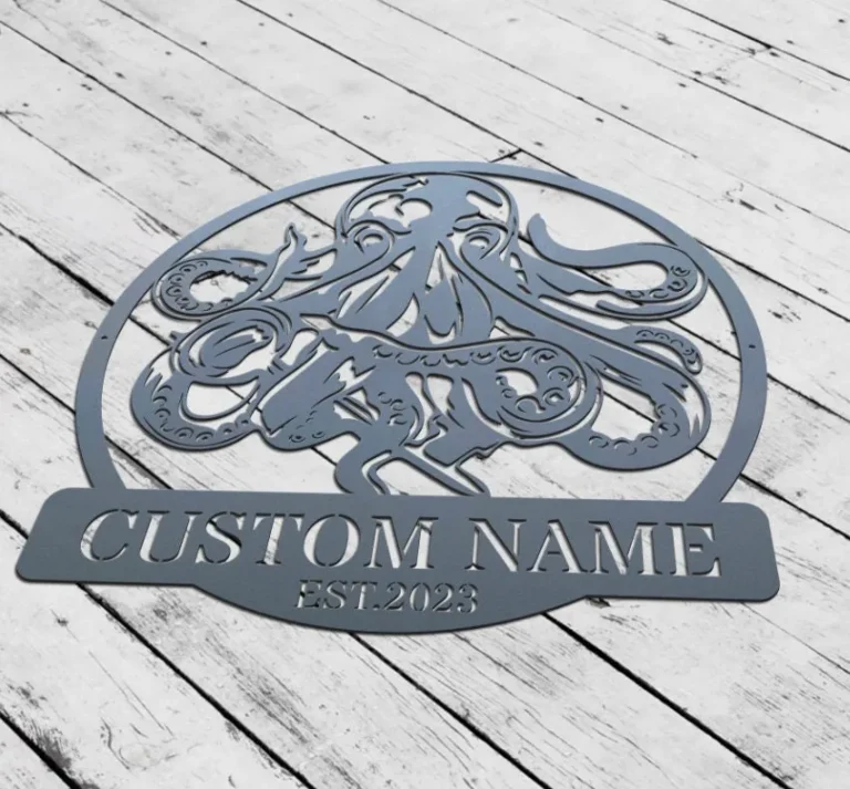 Personalized Octopus Metal Sign, Octopus Metal Wall Art, Custom Octopus Name Sign, Octopus Beach Home Decor, Octopus Sea Life Wall Decor