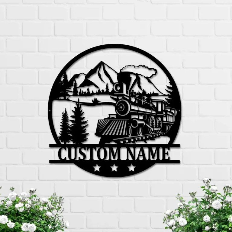 Train Steel Sign, Personalized Train Steel Sign, Steam Train Locomotive, Custom Mountain Wall Decoration, Metal Powder Coated Train Sign