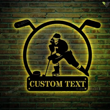 Customized Hockey Metal Sign Led Lights, Custom Hockey Player Metal Wall Art, Hockey Hanging Wall Art, Custom Hockey Metal Sign