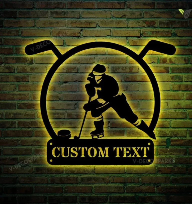 Customized Hockey Metal Sign Led Lights, Custom Hockey Player Metal Wall Art, Hockey Hanging Wall Art, Custom Hockey Metal Sign