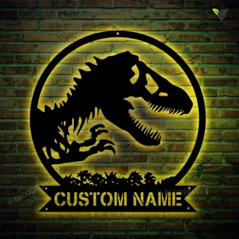 Custom Name Dinosaur Metal Sign With Led Lights, Kid Room Decor, T-rex Metal Sign, Nursery Name Sig, Home Decor, Gift For Kids, Birthday Gift