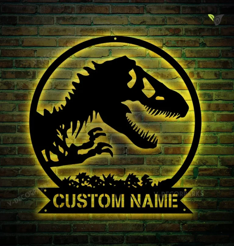 Custom Name Dinosaur Metal Sign With Led Lights, Kid Room Decor, T-rex Metal Sign, Nursery Name Sig, Home Decor, Gift For Kids, Birthday Gift