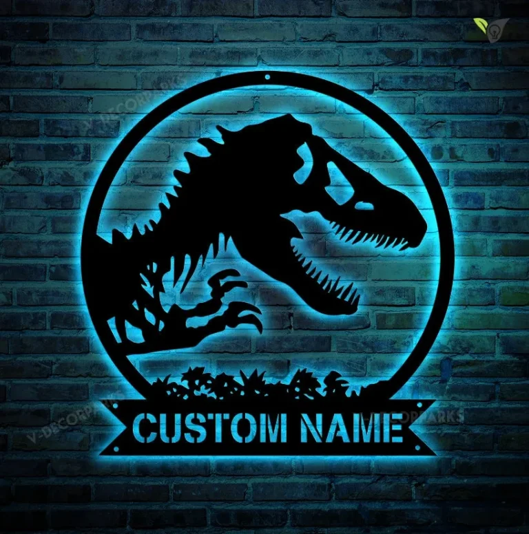 Custom Name Dinosaur Metal Sign With Led Lights, Kid Room Decor, T-rex Metal Sign, Nursery Name Sig, Home Decor, Gift For Kids, Birthday Gift