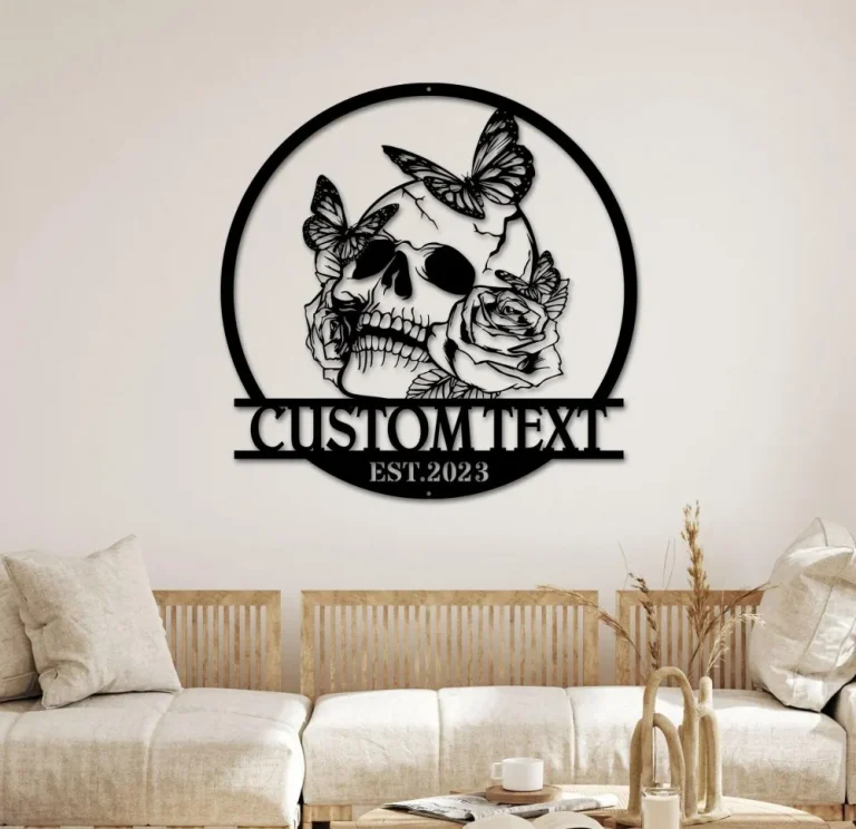 Personalized Sugar Skull Metal Sign, Custom Skull Wall Art For Room Decor, Man Cave Decor, Skull Metal Art, Skull Name Sign, Skull Wall Hanging