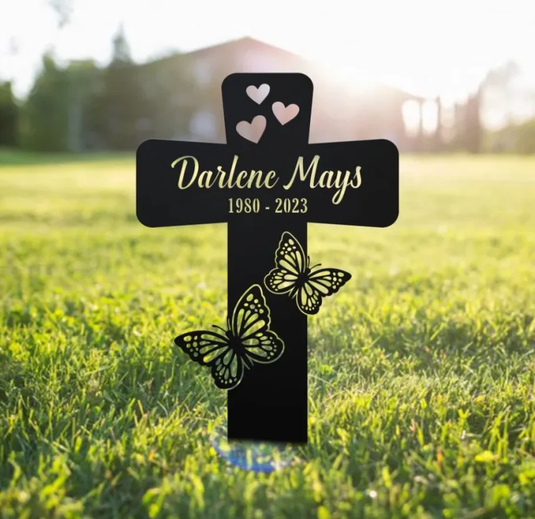 Custom Butterfly Memorial Cross Stake Metal, Cross With Heart, Butterfly Garden Stakes, Sympathy Sign, Grave Marker, Garden Stake For Loss Of Pet