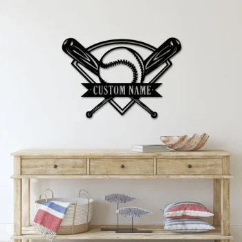 Personalized Baseball Swivel Metal Bowl Wall Art, Customized Player Name Sign, Baseball Lover Sign Decoration For Living Room Birthday Gifts