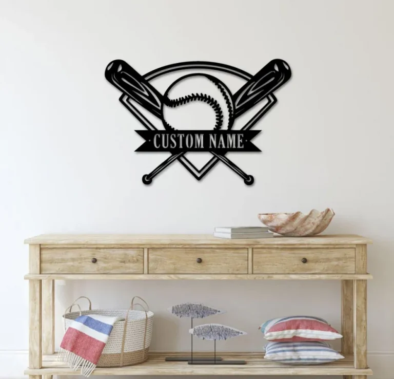 Personalized Baseball Swivel Metal Bowl Wall Art, Customized Player Name Sign, Baseball Lover Sign Decoration For Living Room Birthday Gifts