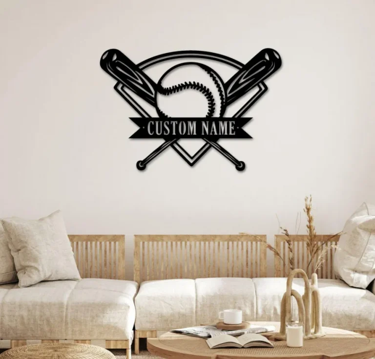 Personalized Baseball Swivel Metal Bowl Wall Art, Customized Player Name Sign, Baseball Lover Sign Decoration For Living Room Birthday Gifts
