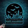 Custom Happy Halloween Sign With Led Lights, Personalized Halloween Metal Sign Halloween Castle Metal Wall Art Halloween Decor Outdoor