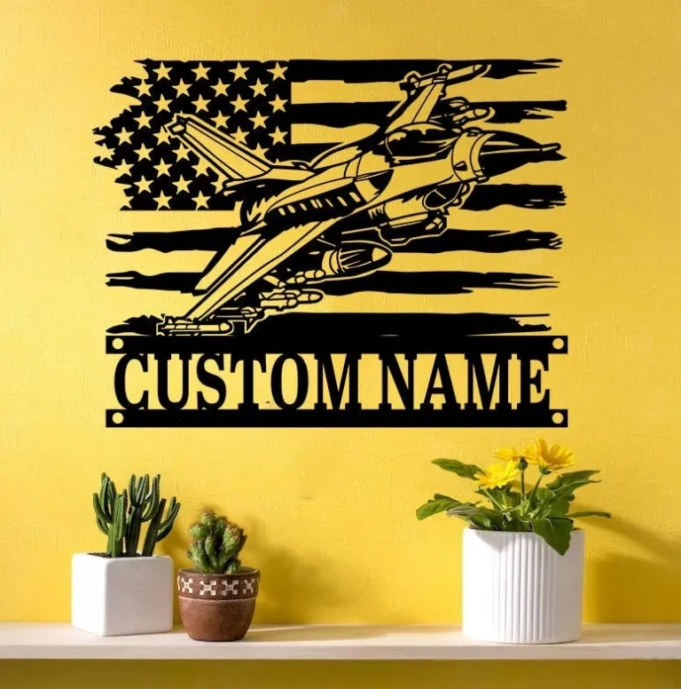 Custom Us Flag Airplane Metal Wall Art Personalized Pilot Name Sign Home Decor Aircraft Hangar Decoration Airforce Housewarming Xmas Gifts