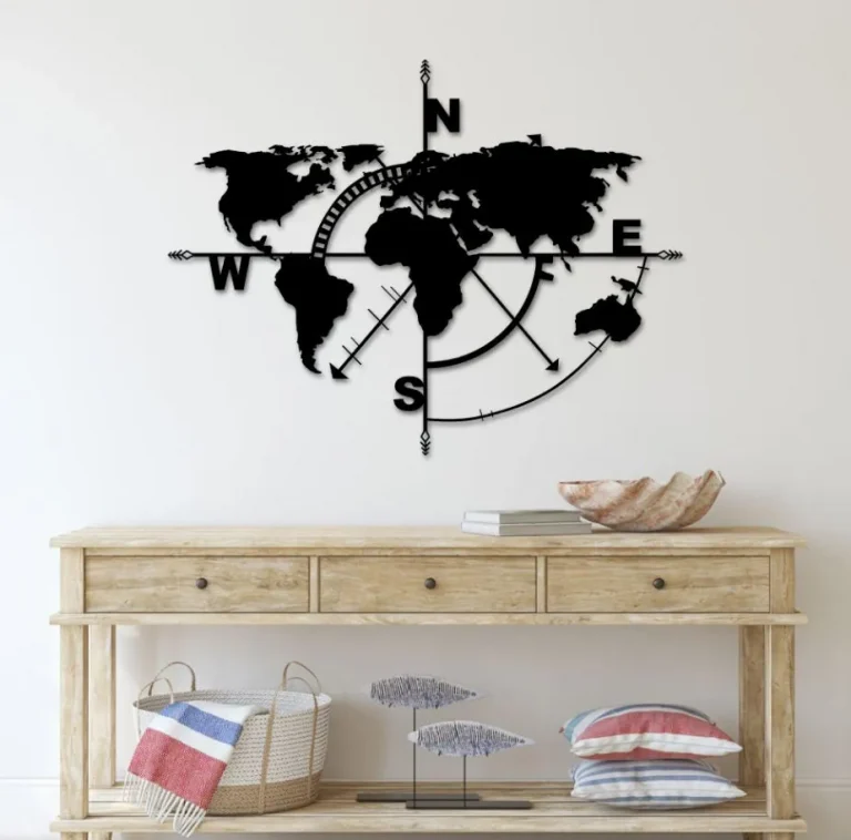 World Map Metal Wall Art, World Map Compass Metal Home Decor, World Map Office Decoration, Wall Hanging, Birthday Gift, Traveler Lover Gifts