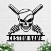Custom Baseball Skull Metal Wall Art, Personalized Baseball Player Name Sign Baseball Metal Wall Decor, Baseball Lover Gift Home Decor