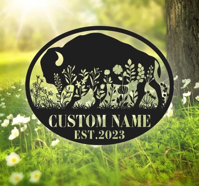 Bison Wildflower Farmhouse Metal Wall Art Bison Farm Floral Buffalo Farm Sign Home Decor Heifer Cow Barn Decoration Housewarming Birthday