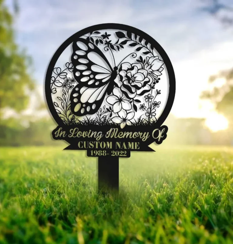 Personalized Butterflies Memorial Stake, Metal Stake, Sympathy Sign, Grave Marker, Garden Decor, In Loving Memory, Butterflies And Flower