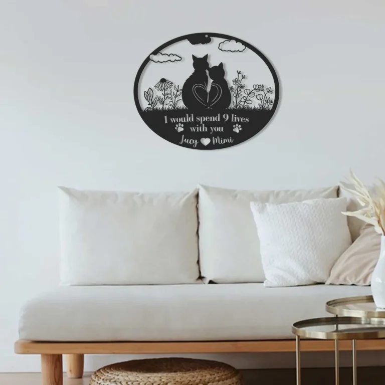 Cat Couple Metal Wall Art, I Would Spend 9 Lives With You, Valentine's Day Gift, Cat Lover Gift, Two Cats Wall Hanging, Cat Couple Decor
