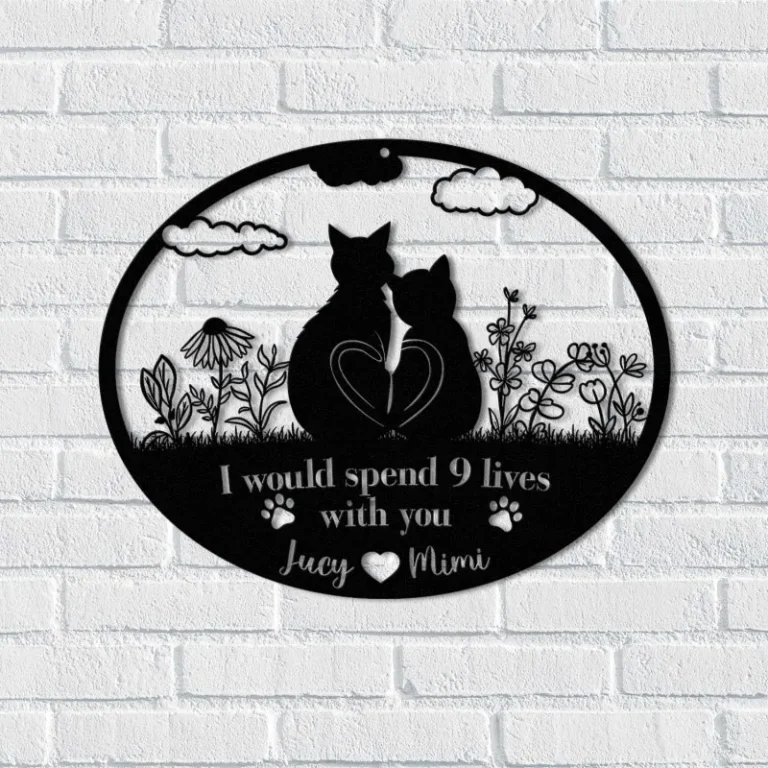 Cat Couple Metal Wall Art, I Would Spend 9 Lives With You, Valentine's Day Gift, Cat Lover Gift, Two Cats Wall Hanging, Cat Couple Decor