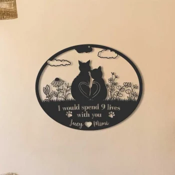 Cat Couple Metal Wall Art, I Would Spend 9 Lives With You, Valentine's Day Gift, Cat Lover Gift, Two Cats Wall Hanging, Cat Couple Decor