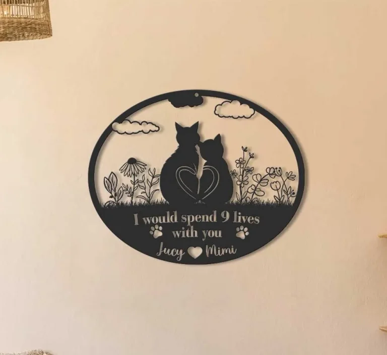 Cat Couple Metal Wall Art, I Would Spend 9 Lives With You, Valentine's Day Gift, Cat Lover Gift, Two Cats Wall Hanging, Cat Couple Decor