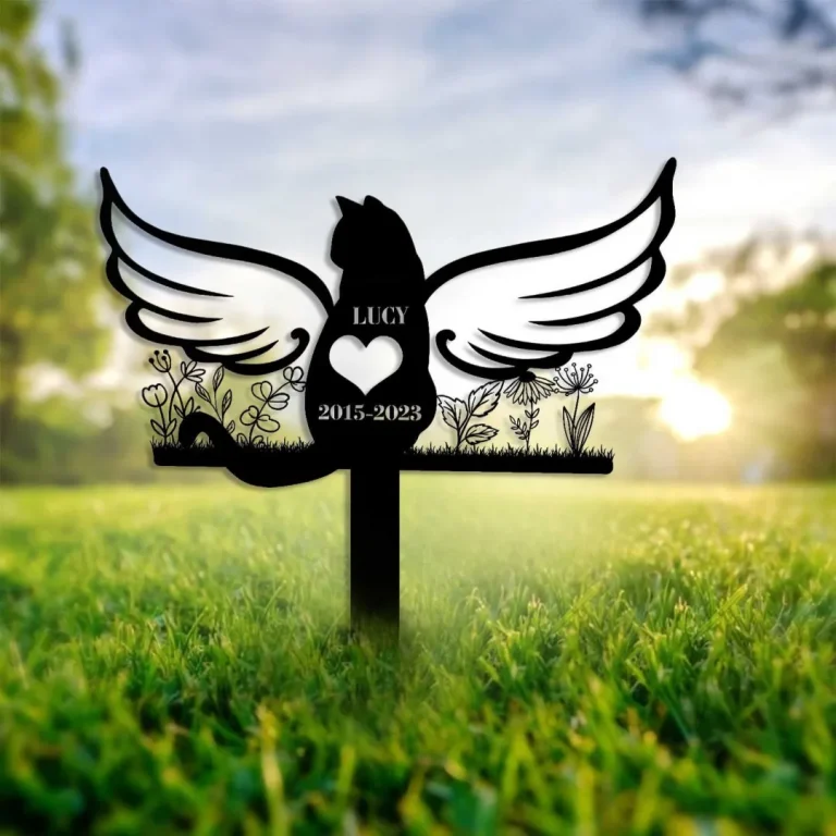 Custom Cat Memorial Stake, Cat Metal Stake, Cat Loss, Sympathy Sign, Pet Grave Markers, Remembrance Stake, Garden Decor, Flower Cat Memorial