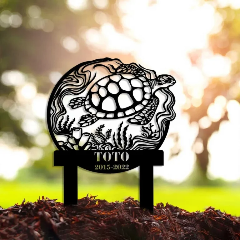 Turtle Memorial Stake, Custom Floral Turtle Garden Stake, Turtle Lover Gift, Personalized Turtle Metal Yard Stake, Turtle Address Sign For Yard