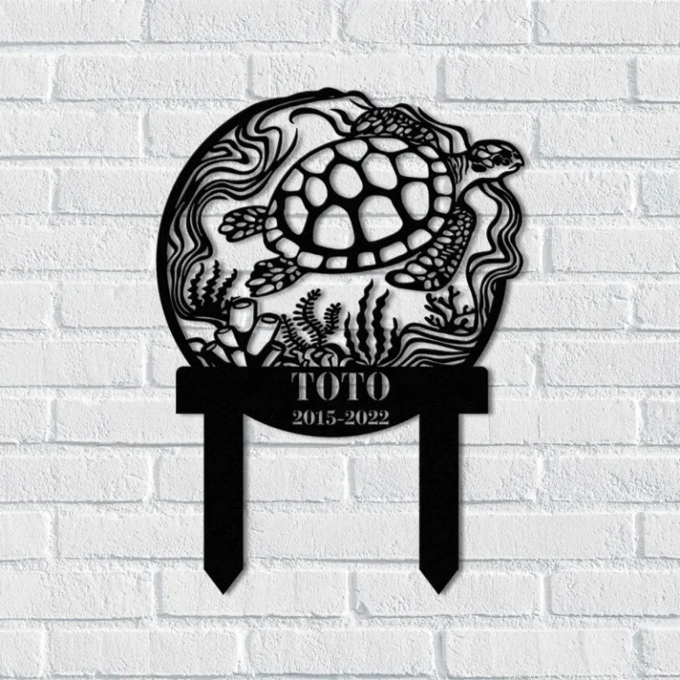 Turtle Memorial Stake, Custom Floral Turtle Garden Stake, Turtle Lover Gift, Personalized Turtle Metal Yard Stake, Turtle Address Sign For Yard