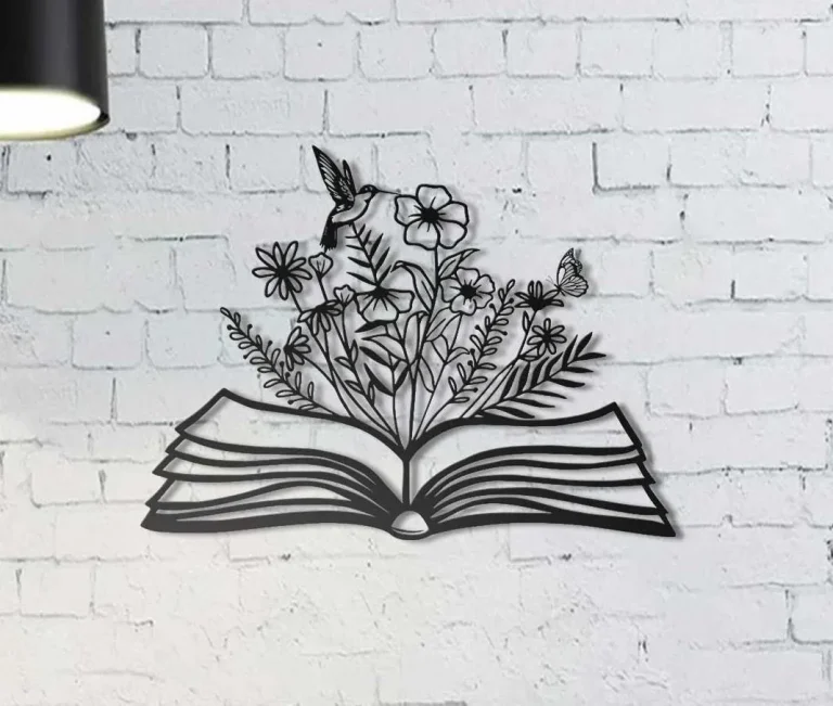 Floral Book Lover Metal Wall Art Flowers Book Sign Reading Decor Reader Library Classroom Decoration Nerd Nursery Housewaring Gift Book