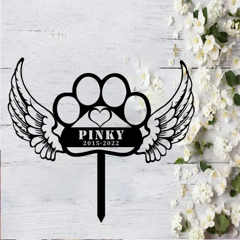 Custom Heart With Angel Wings Memorial Stake, Cat Dog Memorial Grave Marker, Pet Memorial Gift, Angel Wings Stake, Dog Memorial With Wings