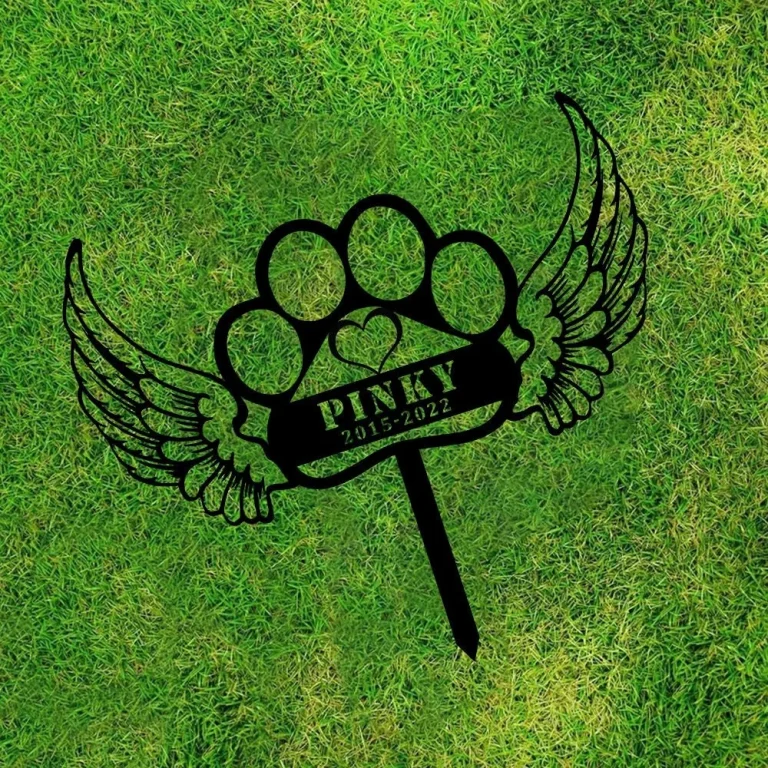 Custom Heart With Angel Wings Memorial Stake, Cat Dog Memorial Grave Marker, Pet Memorial Gift, Angel Wings Stake, Dog Memorial With Wings