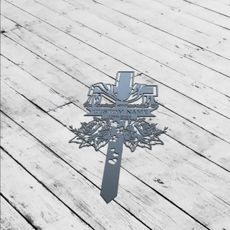 Personalized Floral Cross Memorial Stake, Cross Memorial Stake, Metal Stake, Sympathy Sign, Grave Marker, Remembrance Stake, Garden Decor