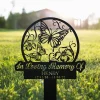 Custom Butterflies Memorial Stake, Garden Decor, In Loving Memory, Butterflies And Flower Stake, Metal Stake, Sympathy Sign, Grave Marker