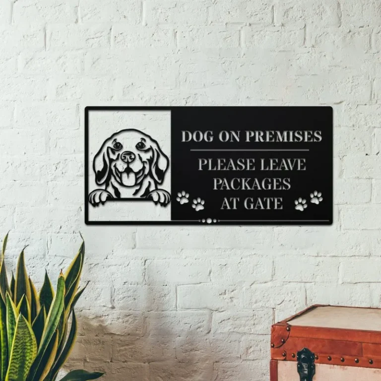 Dog On Premises Please Leave Packages At Gate Metal Sign Decor, Warning Gate Plaque, Warning Dog On Premises Sign, Beware Of Dog Metal Art