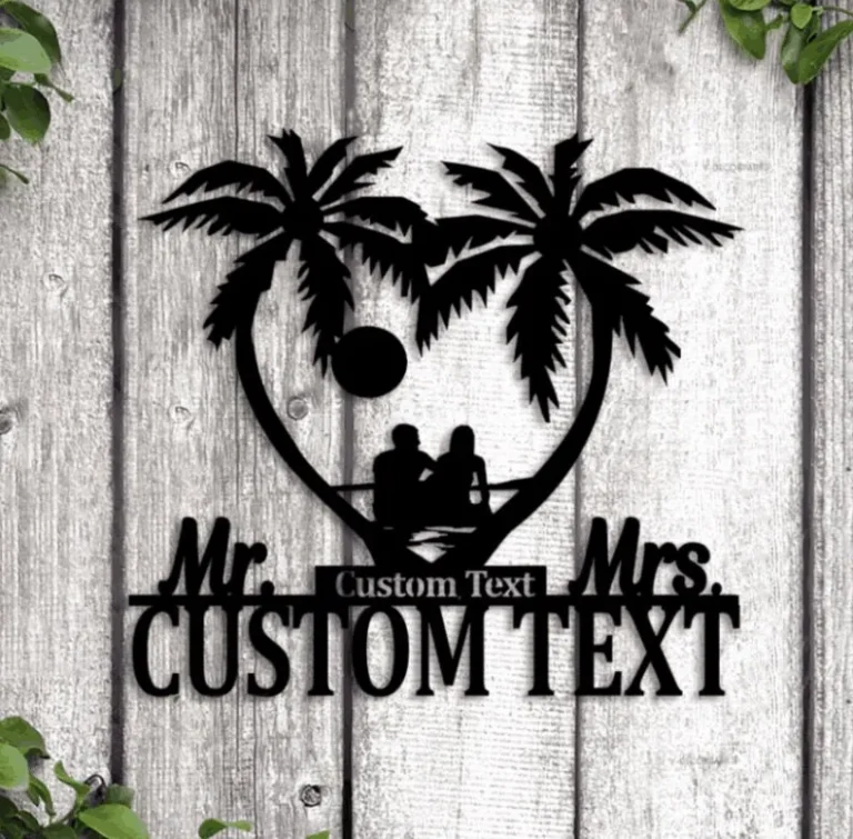 Personalized Mr. And Mrs. Sunset Beach Monogram Sign With Led Light, Custom Couple Name & Date Metal Sign, Wedding Gift, Anniversary Gift