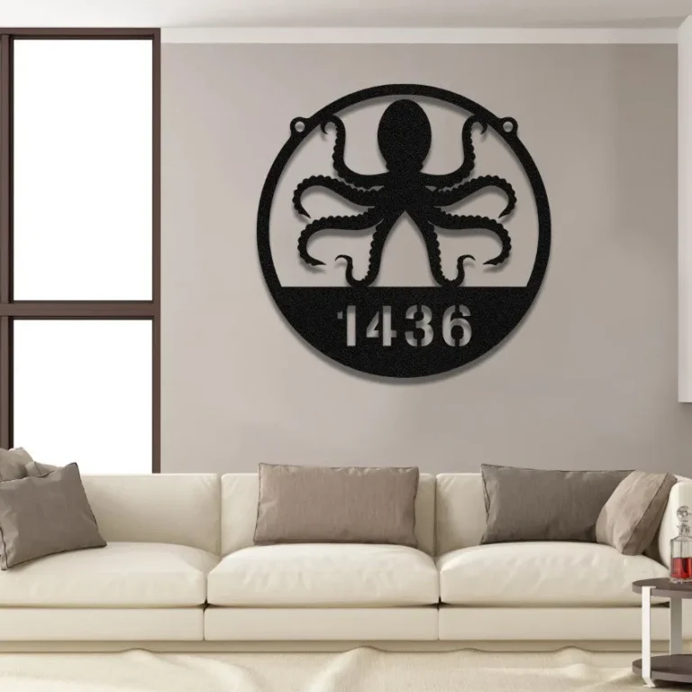Personalized Family Name Octopus Beach House Metal Sign Monogram, Custom Outdoor House, Lake, Housewarming Wall Decor, Wedding Art Gift