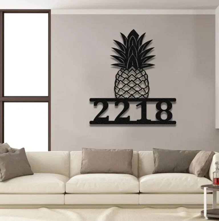 Personalized Address Pineapples Beach House Metal Sign Monogram, Custom Outdoor House, Lake, Housewarming Wall Decor, Wedding Art Gift
